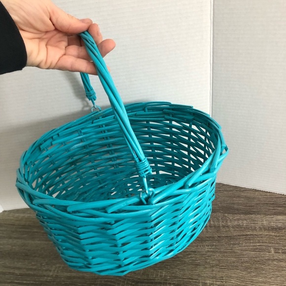 Bright Blue Woven Basket with Handle - Picture 7 of 11